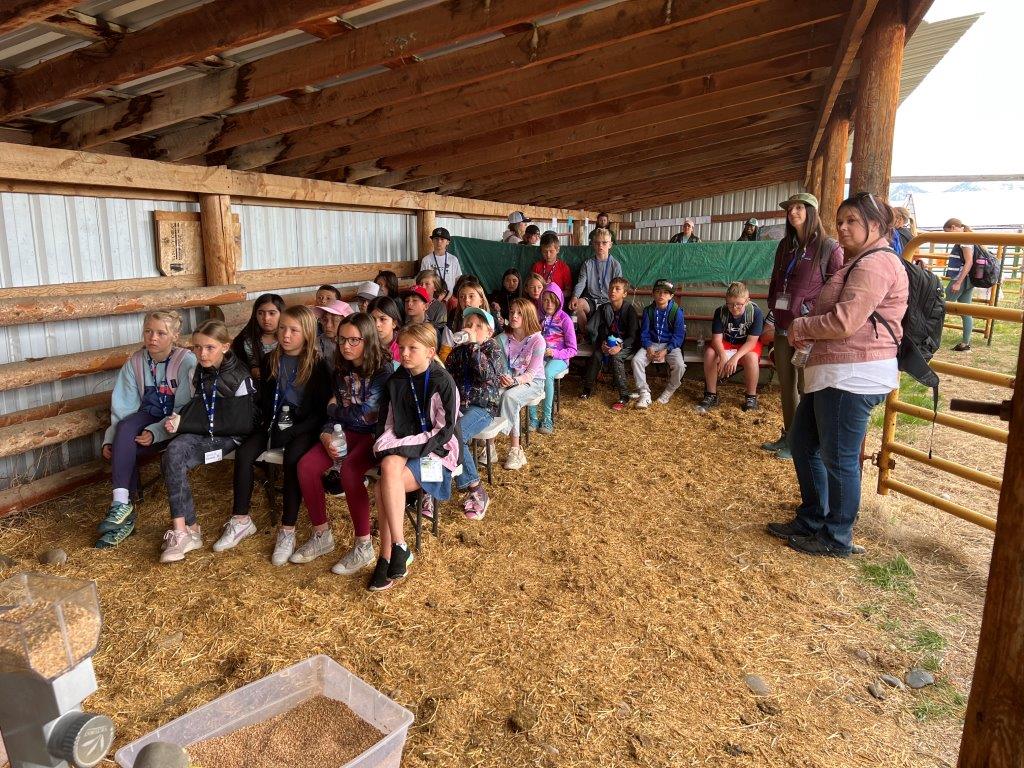 Gallatin Valley students sitting at the Wheat Booth at the 2023 Farm Fair.